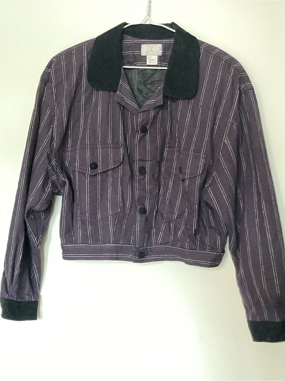 ESPRIT Women's Purple Striped Jacket with Black Collar